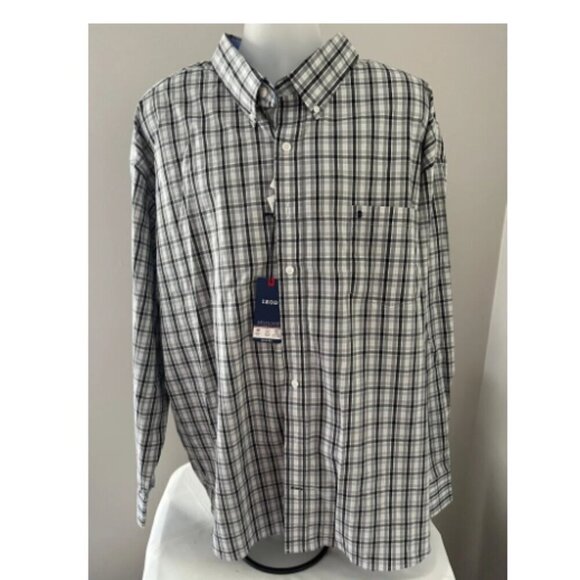 Izod Advantage Performance Deep Sea Plaid L/S Button Front Shirt 2XLT Big & Tall - Picture 1 of 6